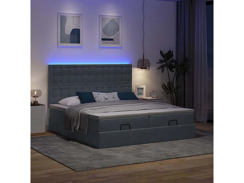 Cadre de lit ottoman avec matelas gris foncé 200x200 cm velours