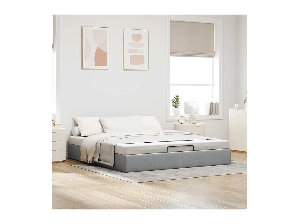 Cadre de lit ottoman sans matelas gris clair 200x200 cm tissu
