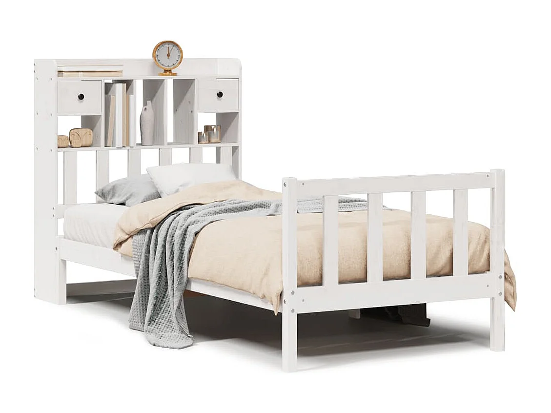 Lit bibliothèque sans matelas blanc 75x190cm bois de pin massif