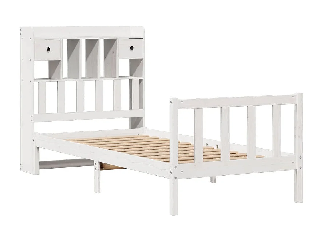 Lit bibliothèque sans matelas blanc 75x190cm bois de pin massif