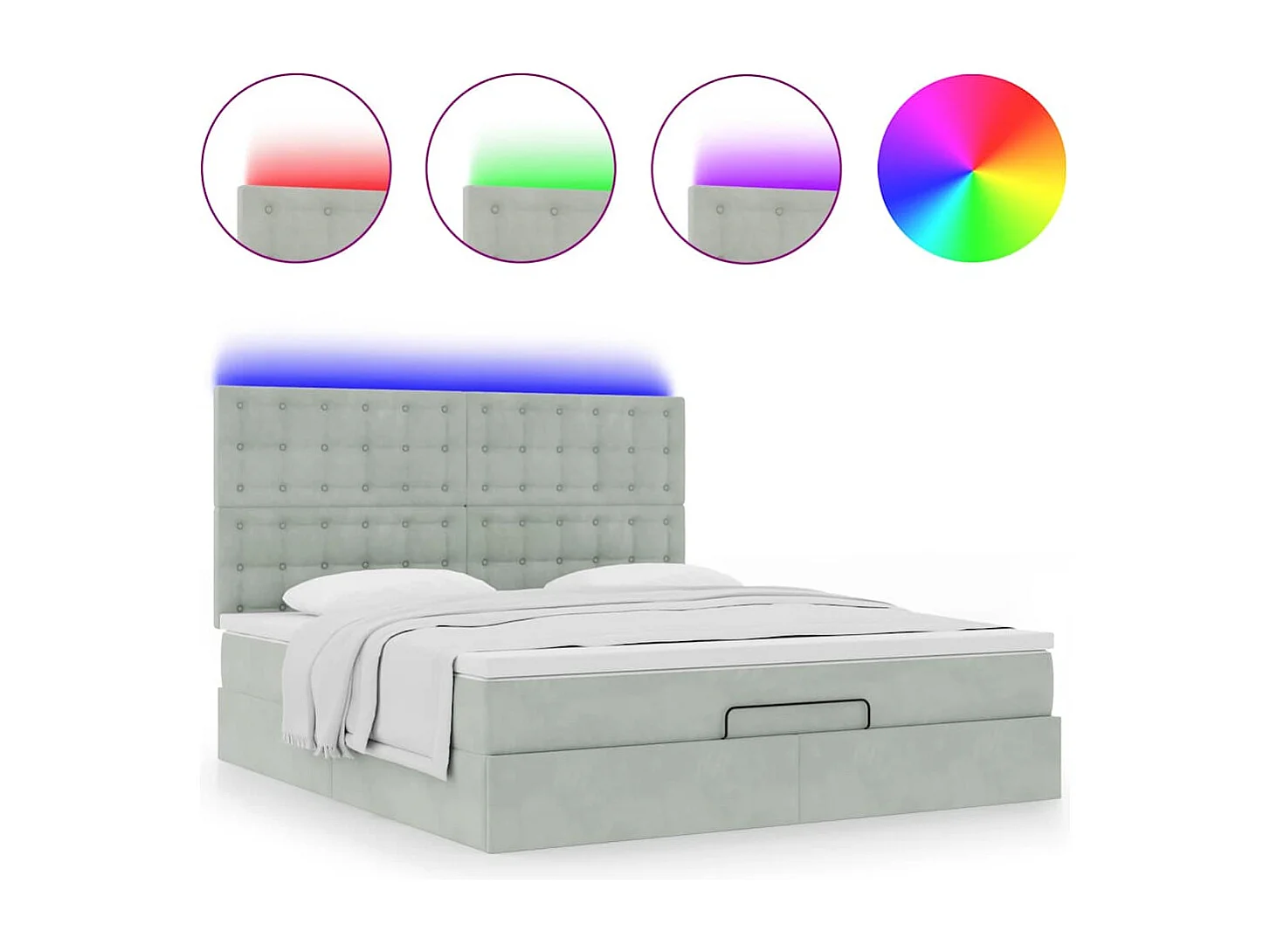 Cadre de lit ottoman et matelas gris clair 180x200cm velours