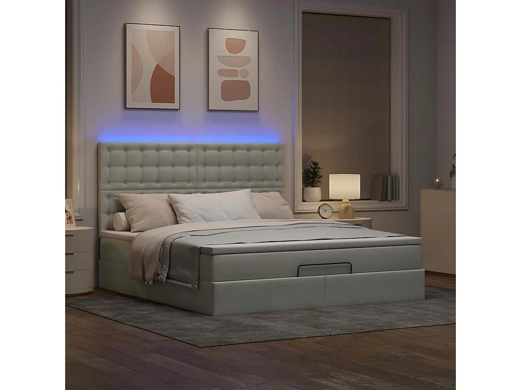 Cadre de lit ottoman et matelas gris clair 180x200cm velours