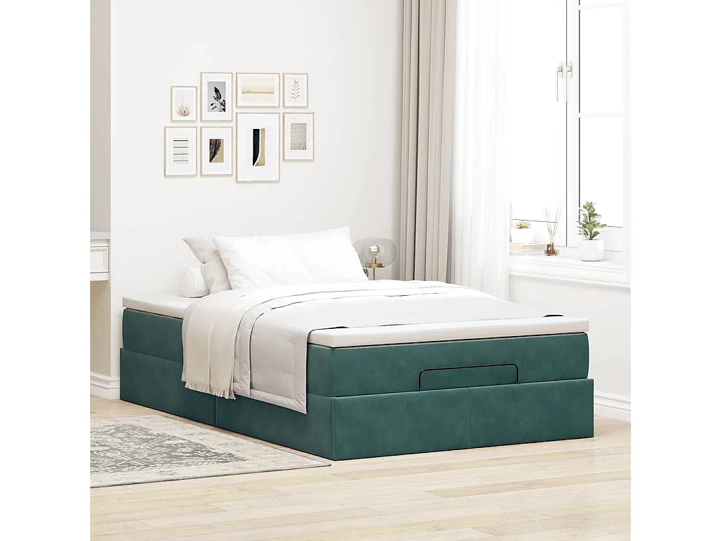 Cadre de lit ottoman avec matelas vert foncé 120x200 cm velours