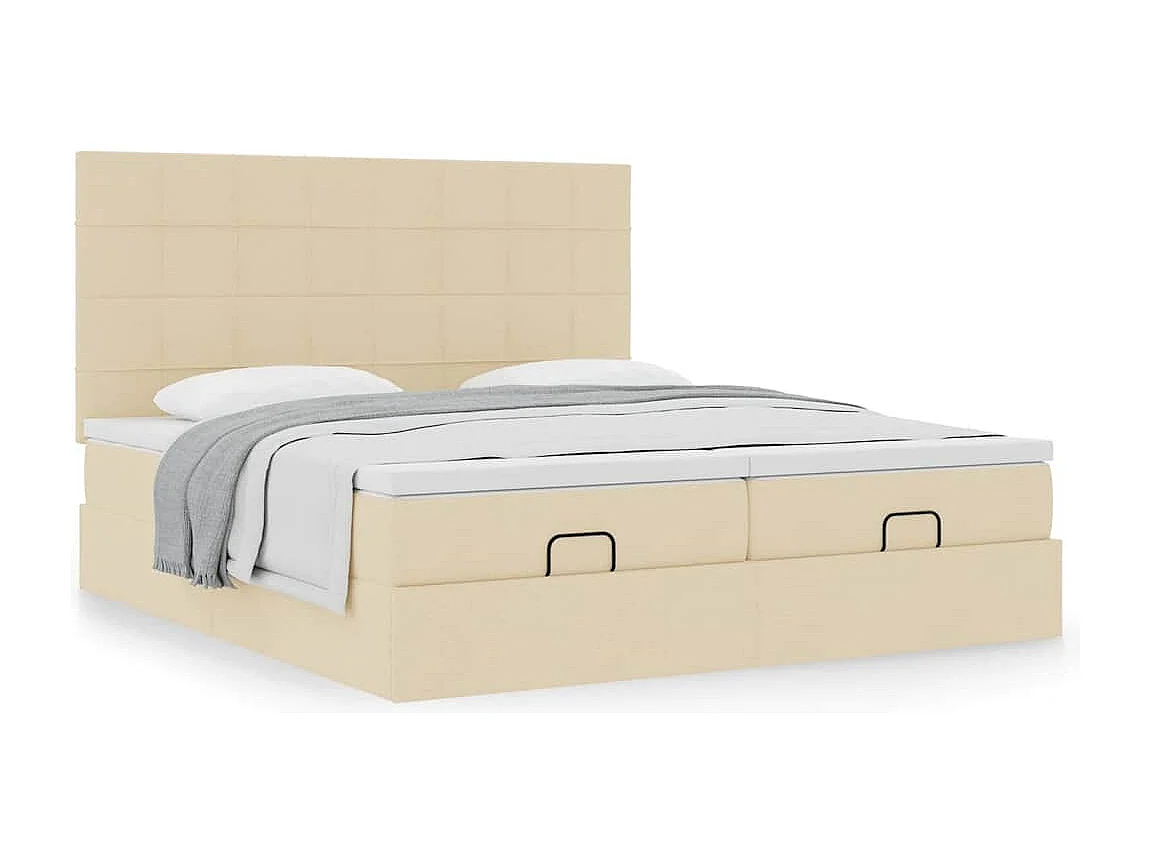 Estructura de cama otomana con colchones tela crema 160x200cm