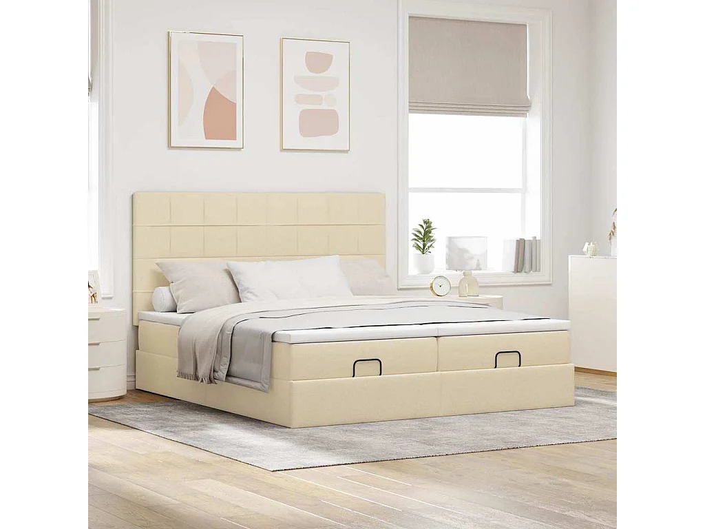 Estructura de cama otomana con colchones tela crema 160x200cm