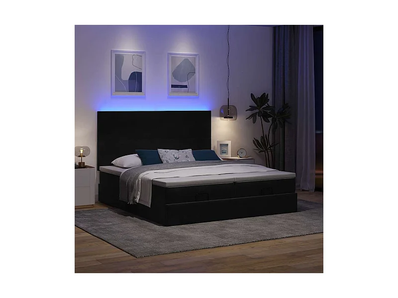 Cadre de lit ottoman avec matelas noir 160x200 cm velours