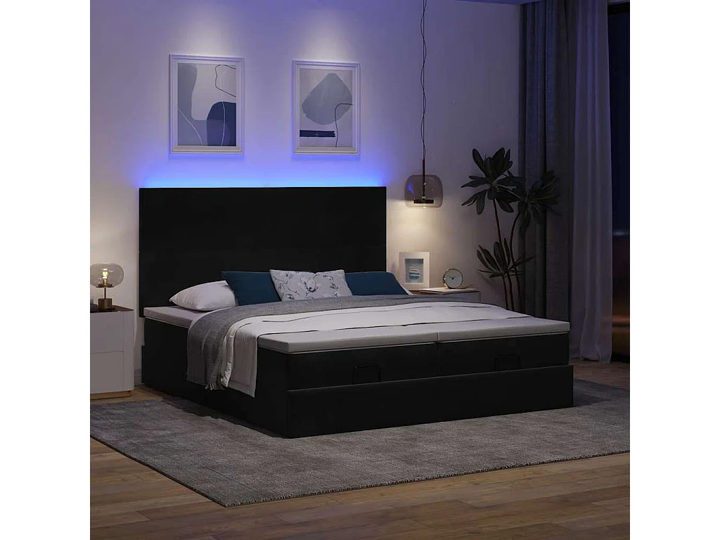 Cadre de lit ottoman avec matelas noir 160x200 cm velours