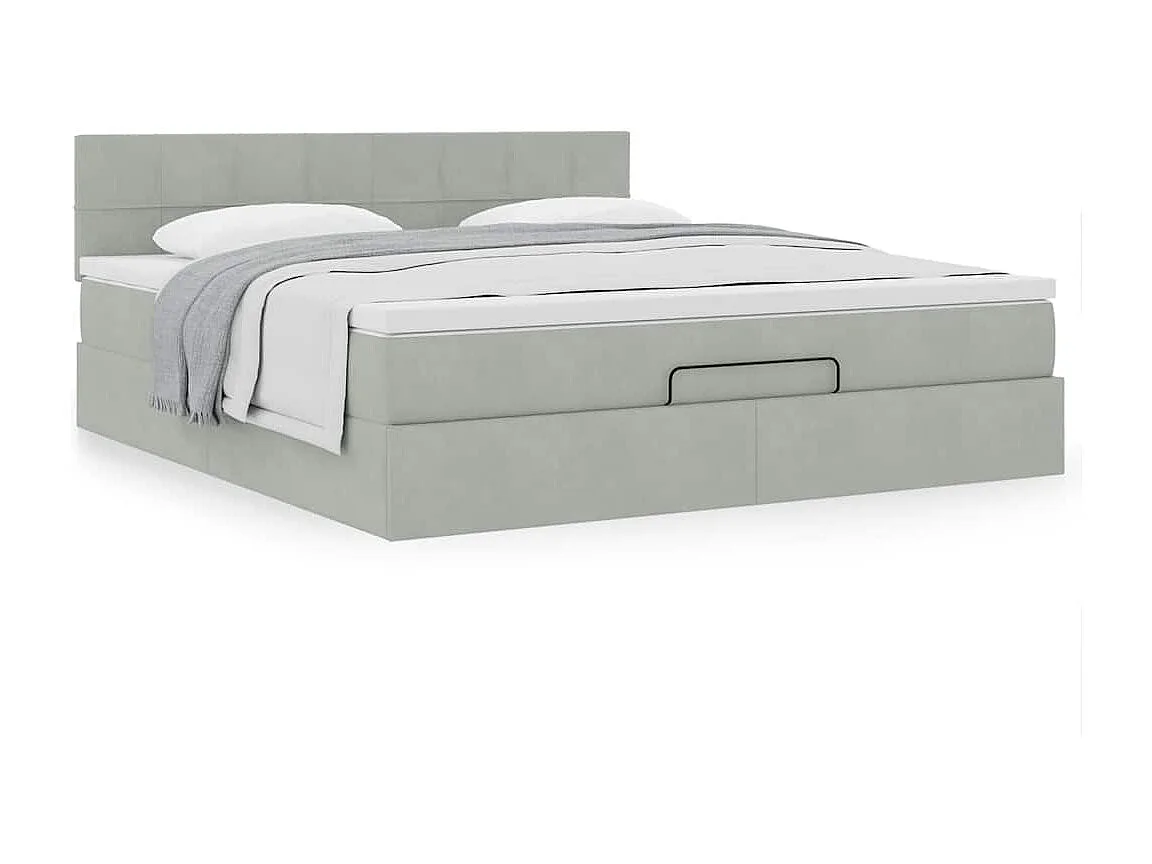 Cadre de lit ottoman avec matelas gris clair 180x200 cm velours