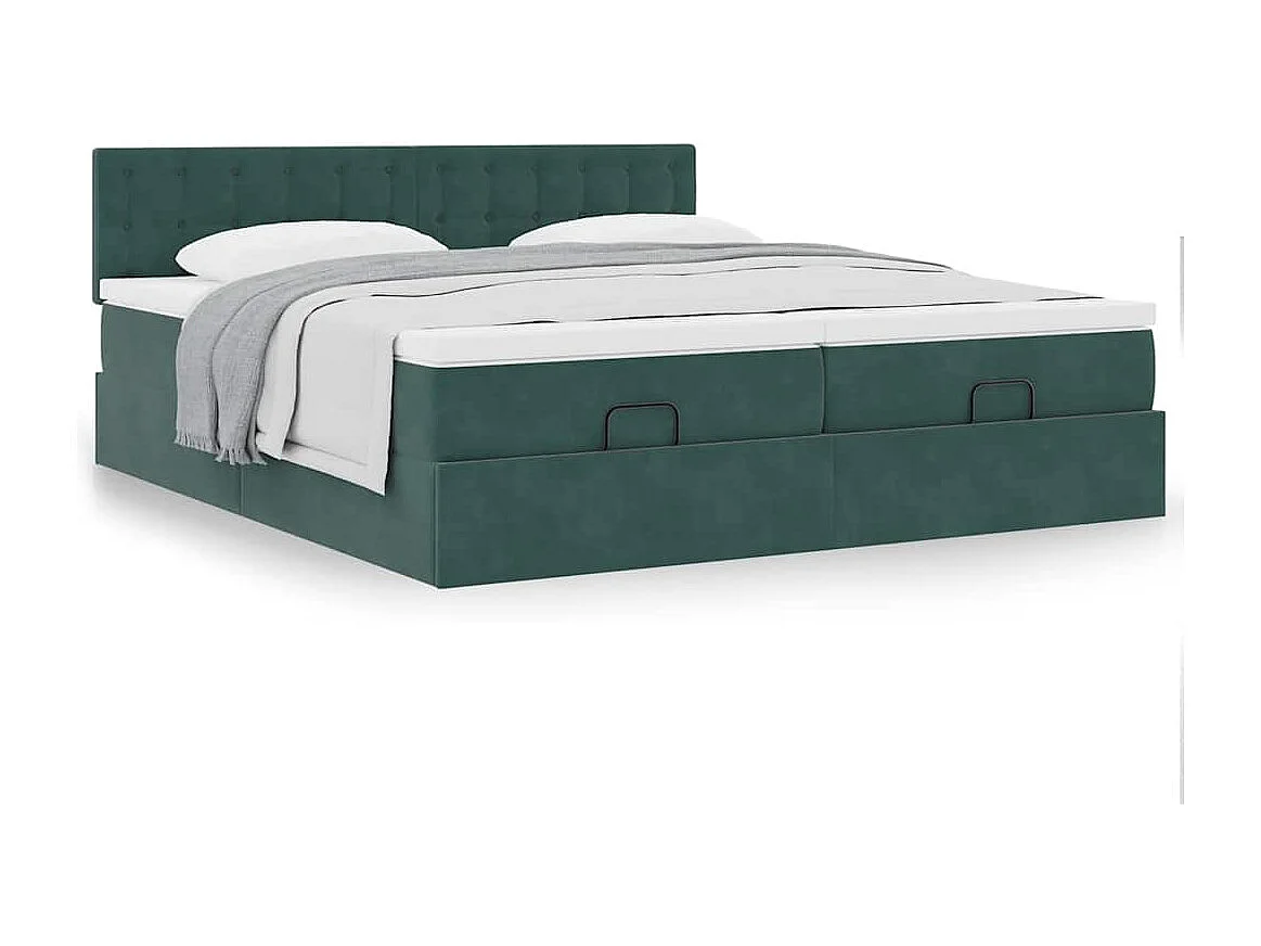 Cadre de lit ottoman avec matelas vert foncé 180x200cm velours