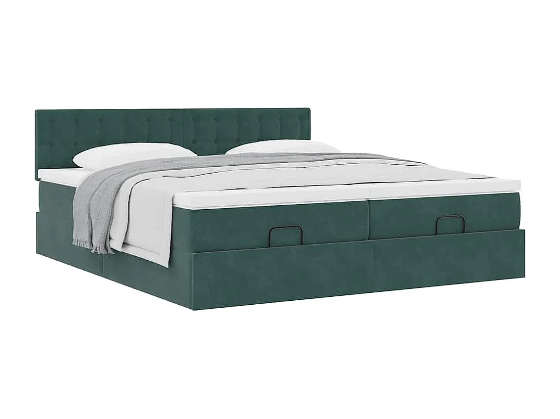 Cadre de lit ottoman avec matelas vert foncé 180x200cm velours