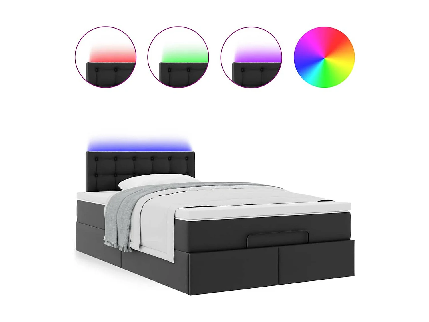 Estrutura de cama otomana com colchão preto Couro falso