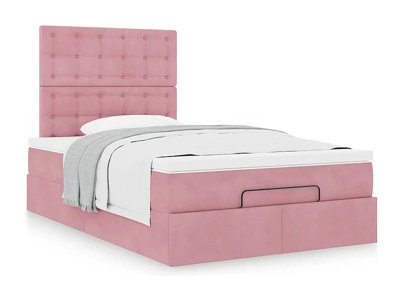 Estructura cama otomana colchones terciopelo rosa 120x190 cm