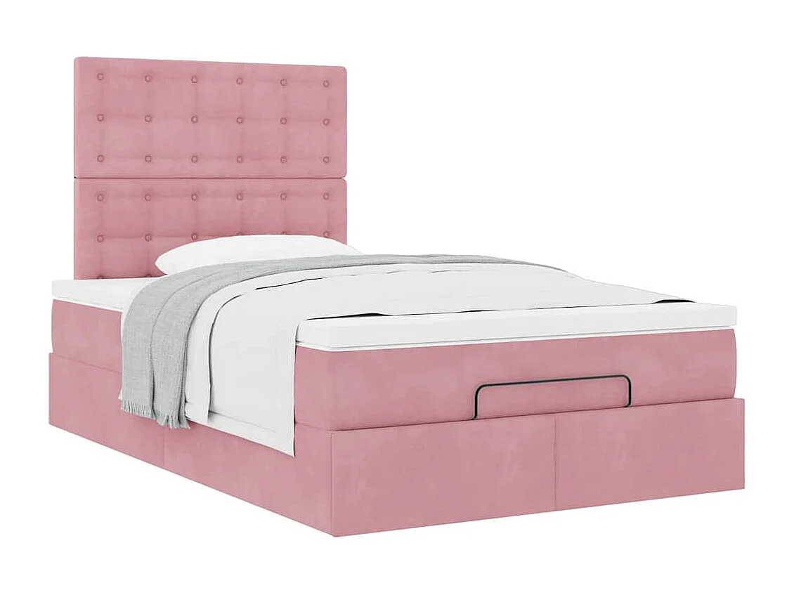 Cadre de lit ottoman avec matelas rose 120x190 cm velours
