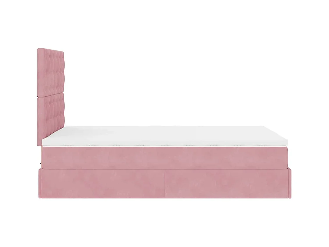 Cadre de lit ottoman avec matelas rose 120x190 cm velours