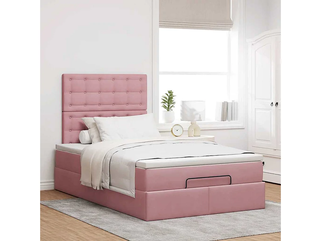 moldura de cama otomana  com colchões rosa 120x190 cm Veludo