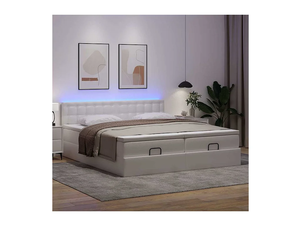 Cadre de lit ottoman avec matelas blanc 180x200 cm similicuir