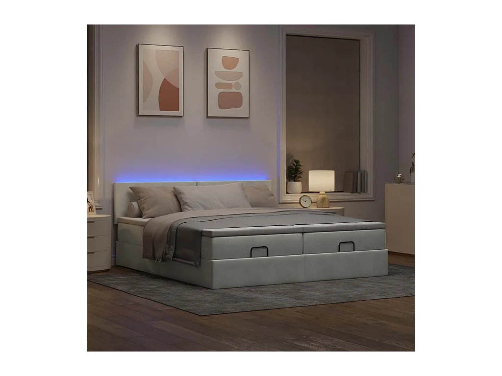 Cadre de lit ottoman et matelas gris clair 180x200cm velours