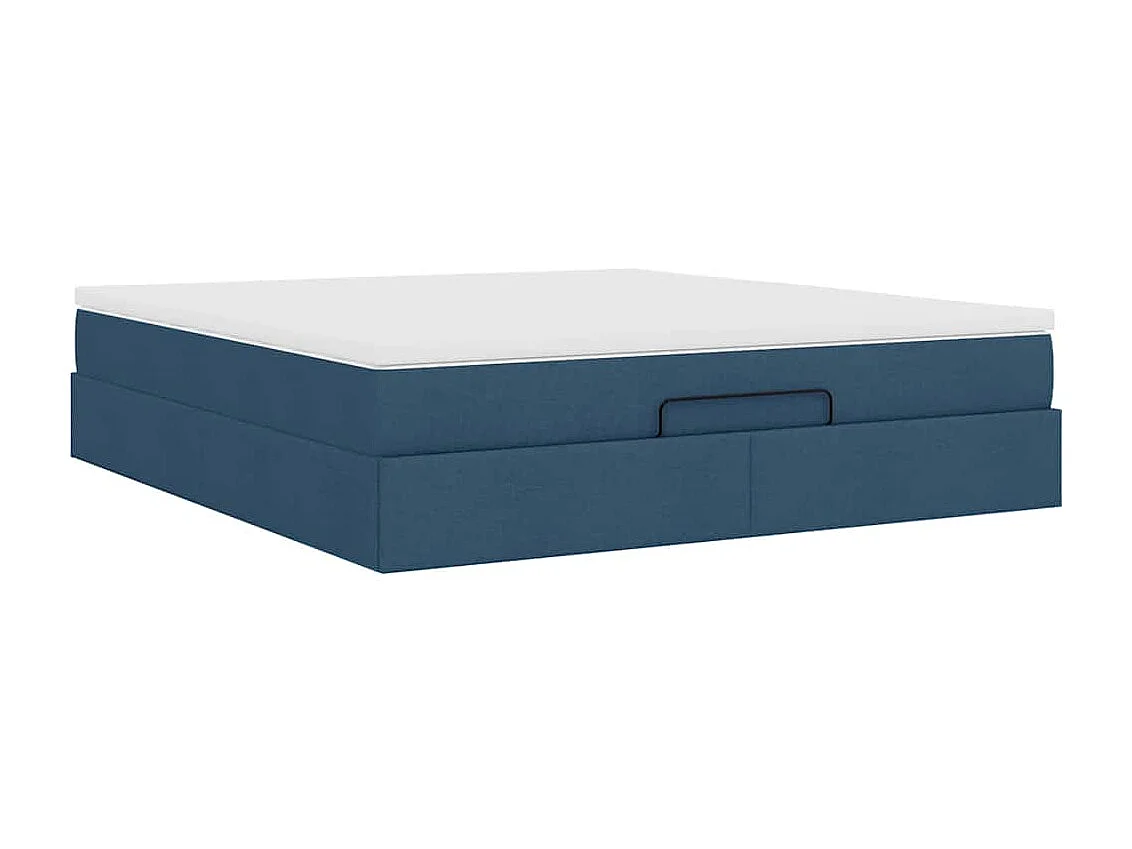 Cadre de lit ottoman avec matelas bleu 160x200 cm tissu