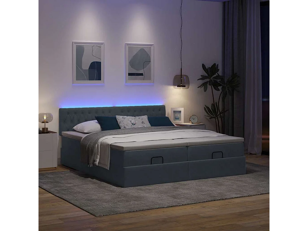 Ottoman bed met matrassen en LED's 200x200cm fluweel