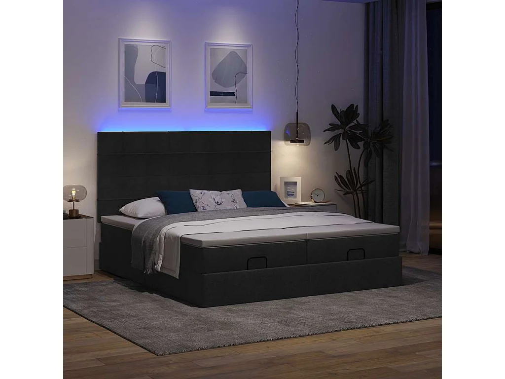 Cadre de lit ottoman avec matelas noir 180x200cm tissu