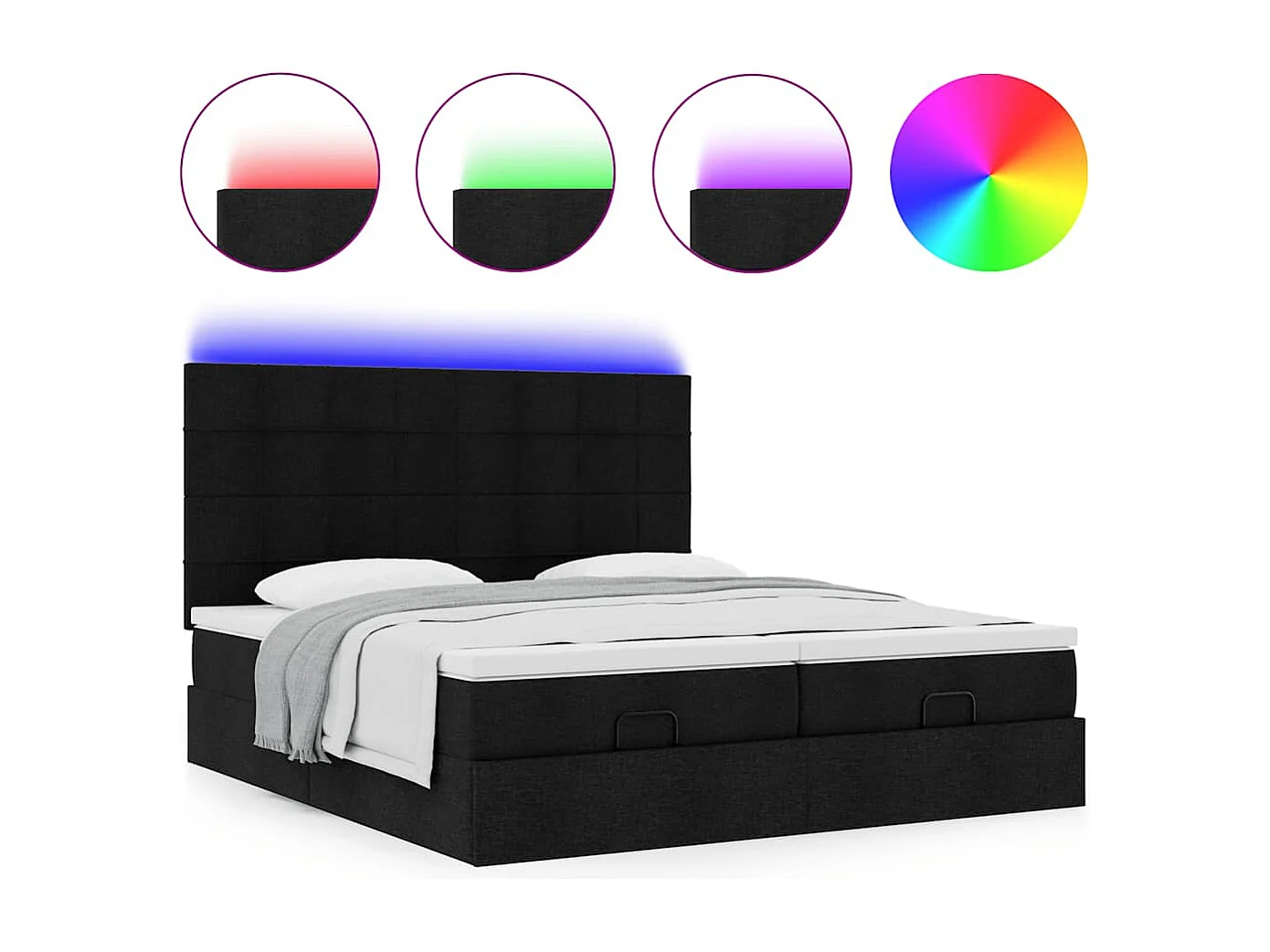 Cadre de lit ottoman avec matelas noir 180x200cm tissu