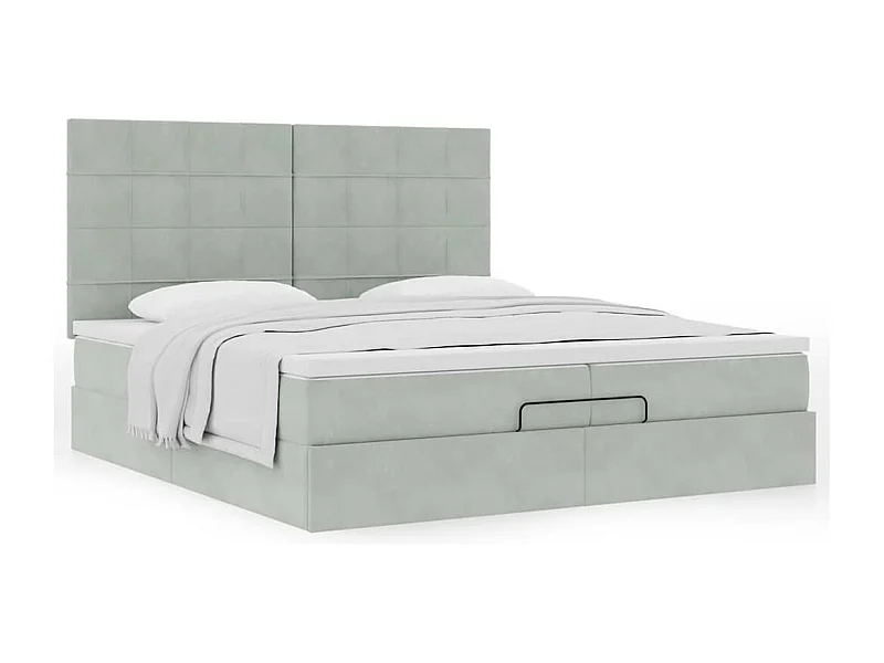 Estrutura cama otomana colchões 200x200cm veludo cinzento claro