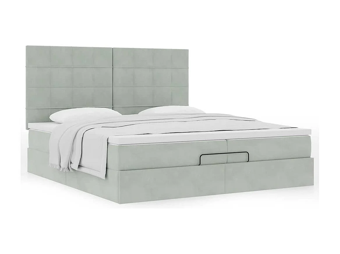 Cadre de lit ottoman avec matelas gris clair 200x200 cm velours