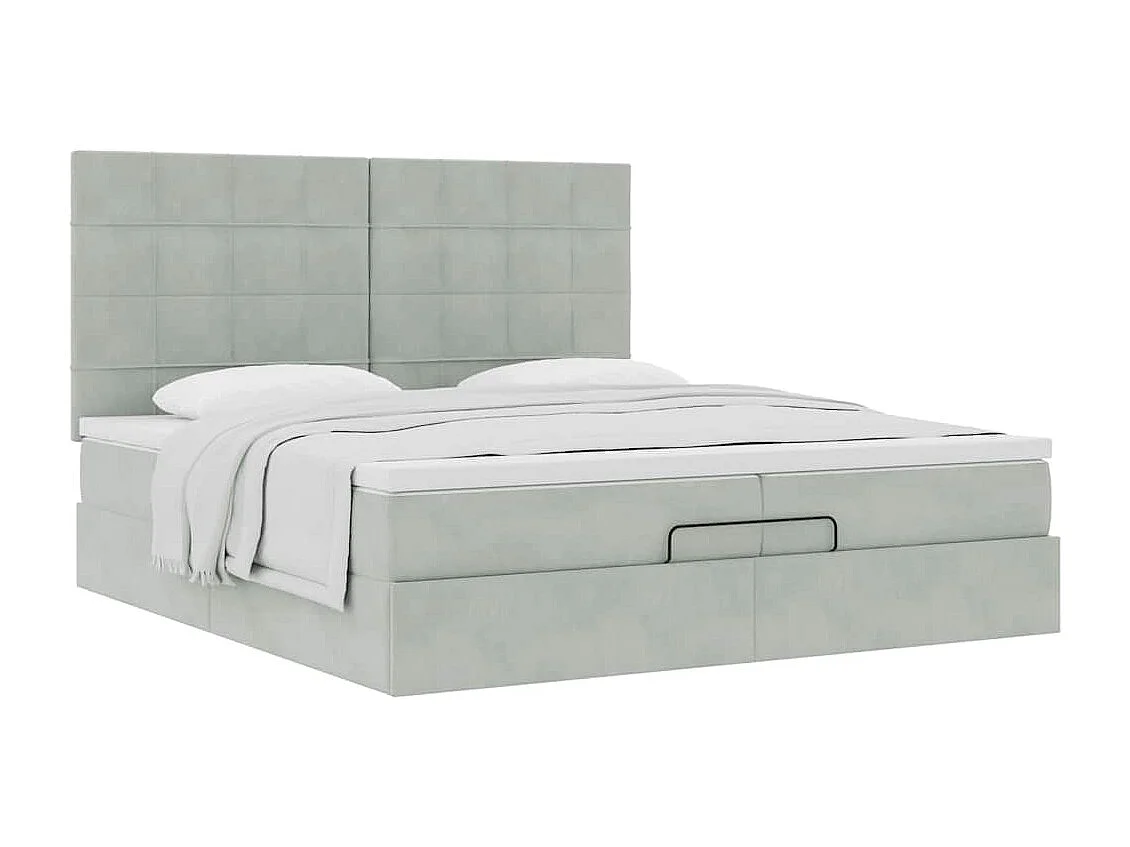 Cadre de lit ottoman avec matelas gris clair 200x200 cm velours