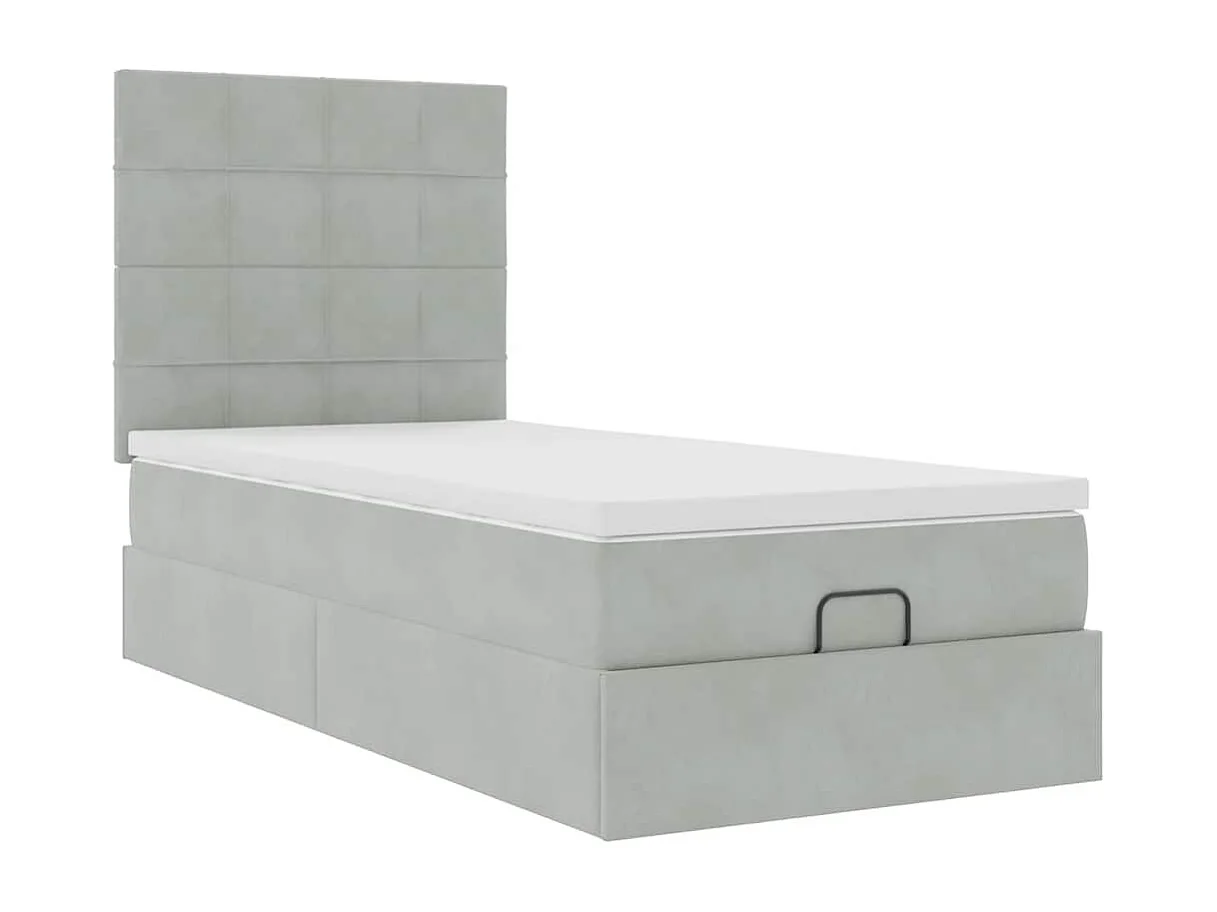 Ottoman bed met matrassen 100x200cm fluweel lichtgrijs