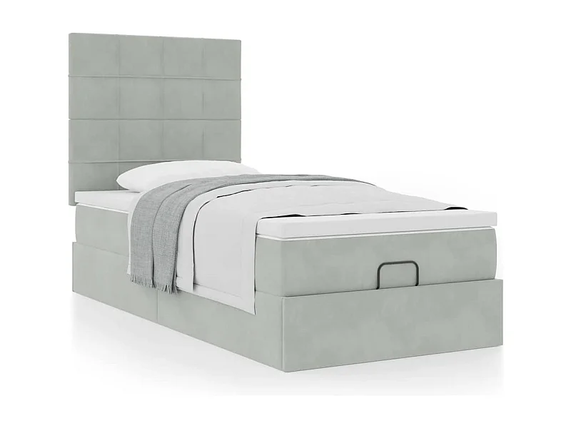 Cadre de lit ottoman et matelas gris clair 100x200 cm velours