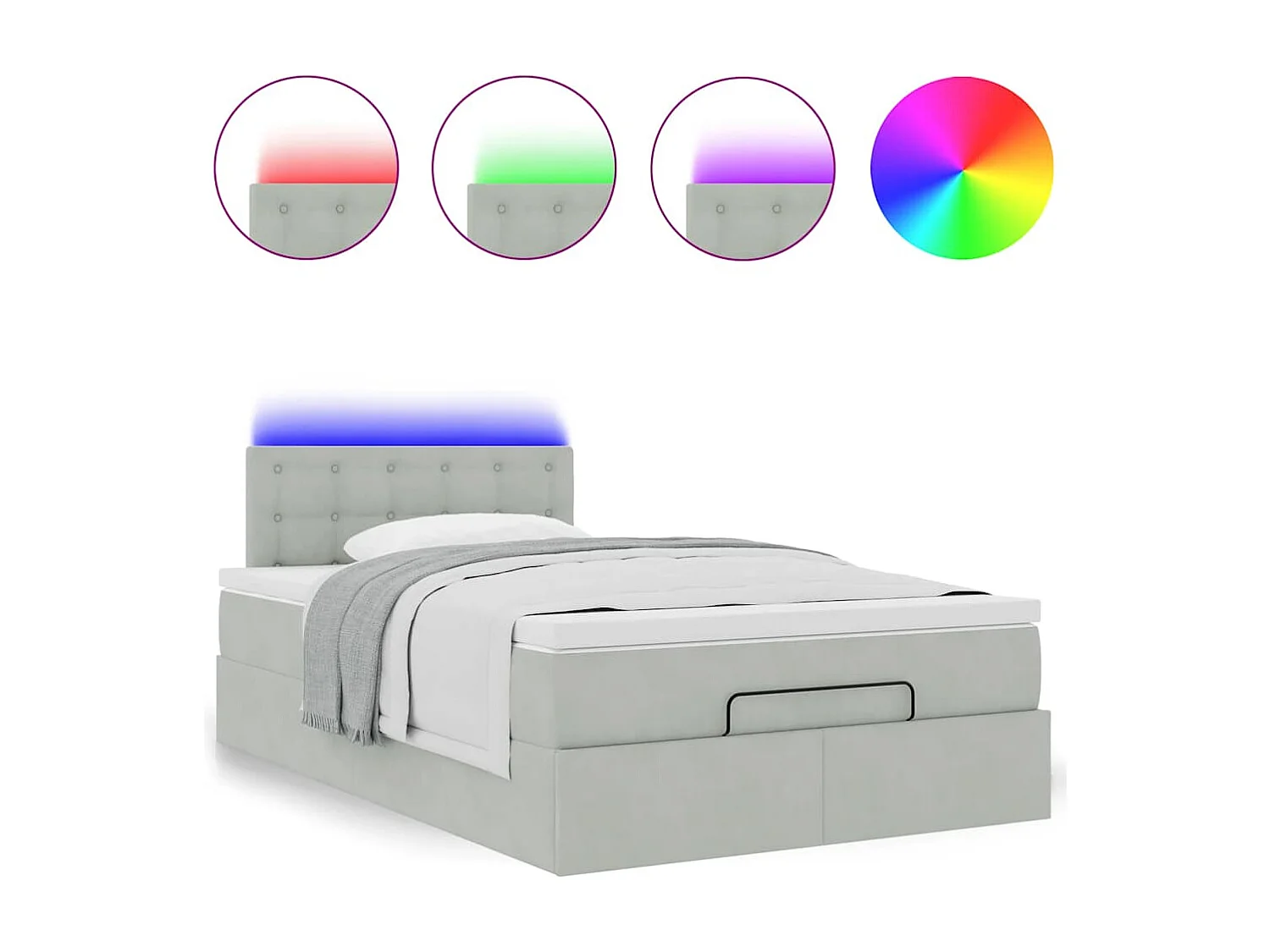 Cadre de lit ottoman avec matelas gris clair 120x190 cm velours