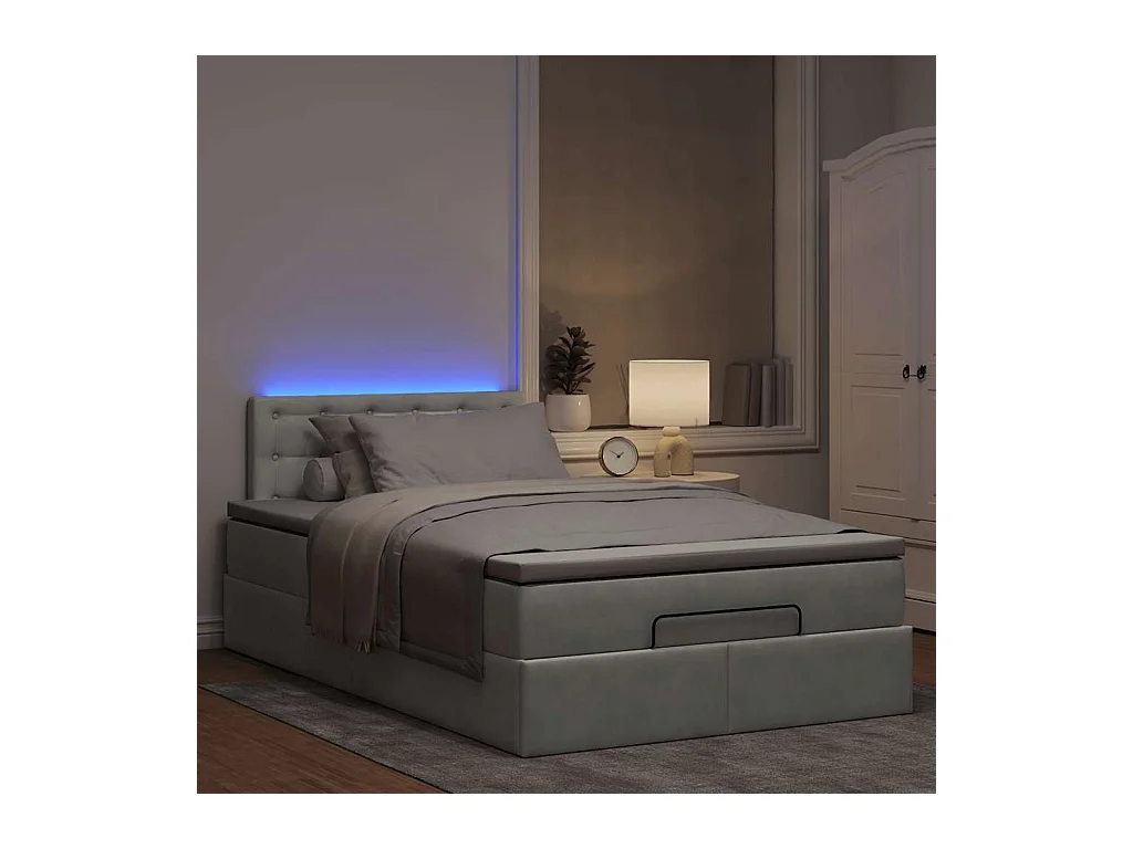 Cadre de lit ottoman avec matelas gris clair 120x190 cm velours