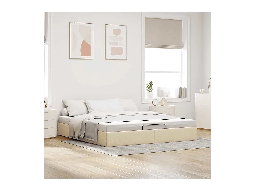 Cadre de lit ottoman sans matelas crème 180x200 cm tissu