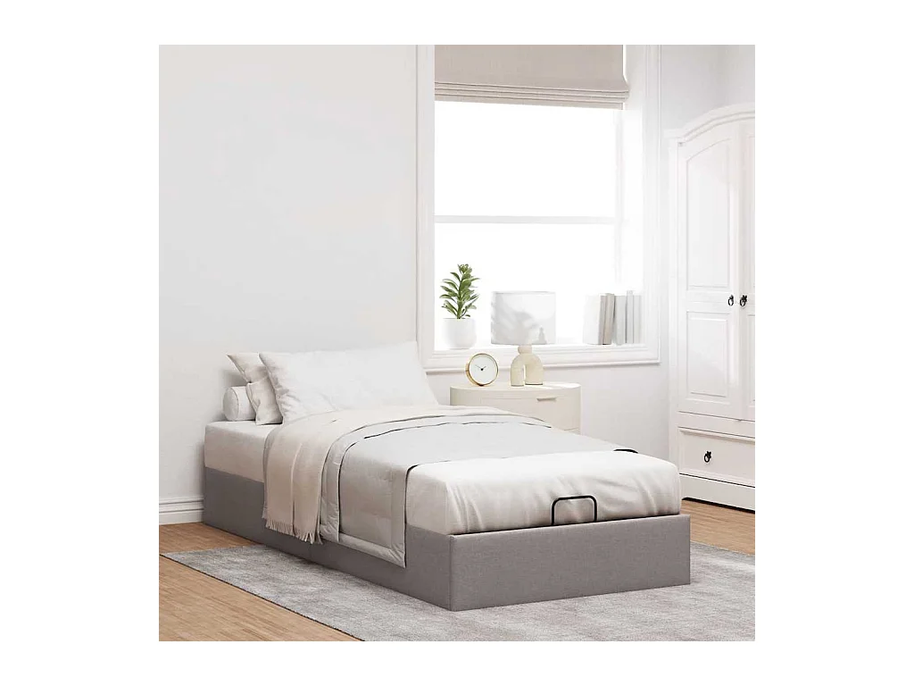 Estructura de cama otomana sin colchón tela gris pardo 80x200cm