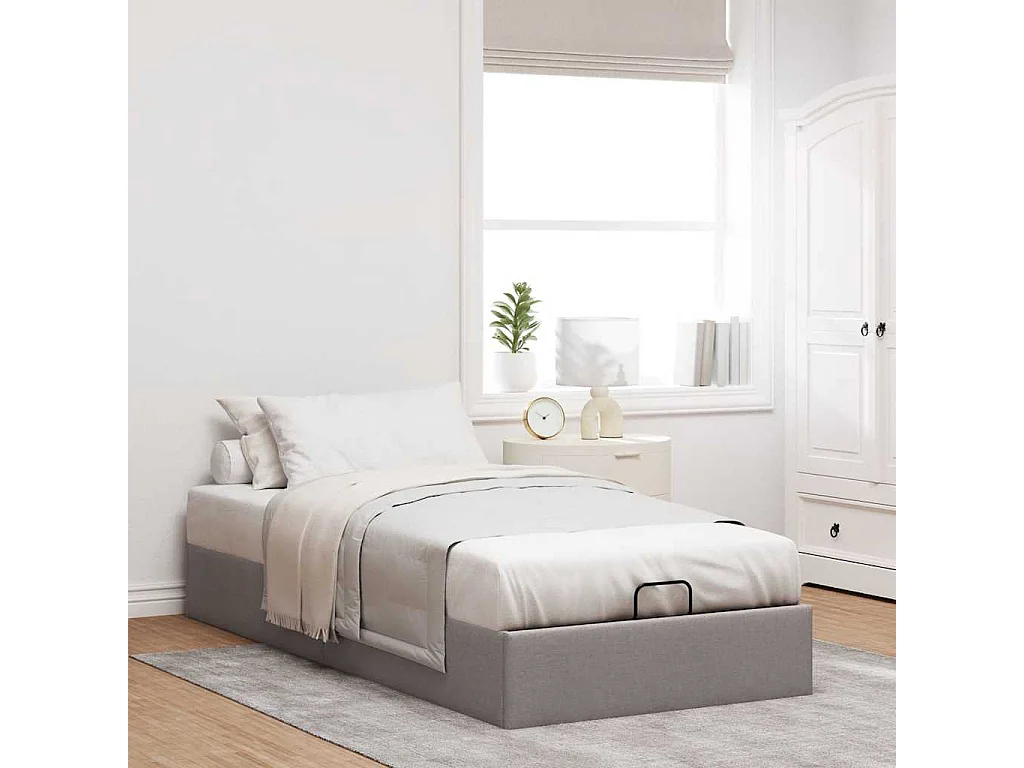 Estructura de cama otomana sin colchón tela gris pardo 80x200cm