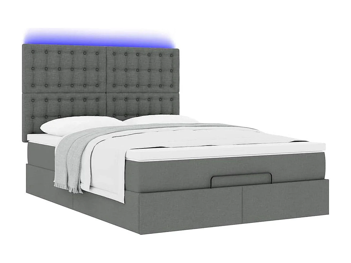 Estructura de cama otomana colchón tela gris pardo 90x190cm