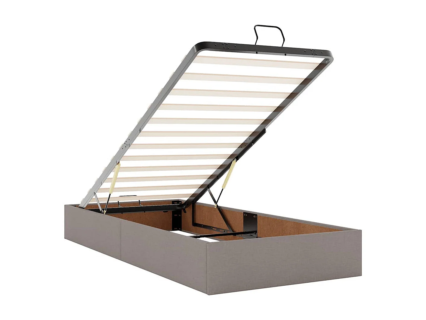 Estructura de cama otomana colchón tela gris pardo 90x190cm