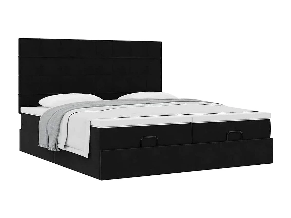 Cadre de lit ottoman avec matelas noir 200x200cm velours