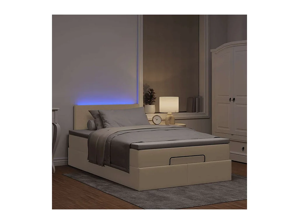 Ottoman bed met matras en LED's 120x200cm stof crèmekleurig