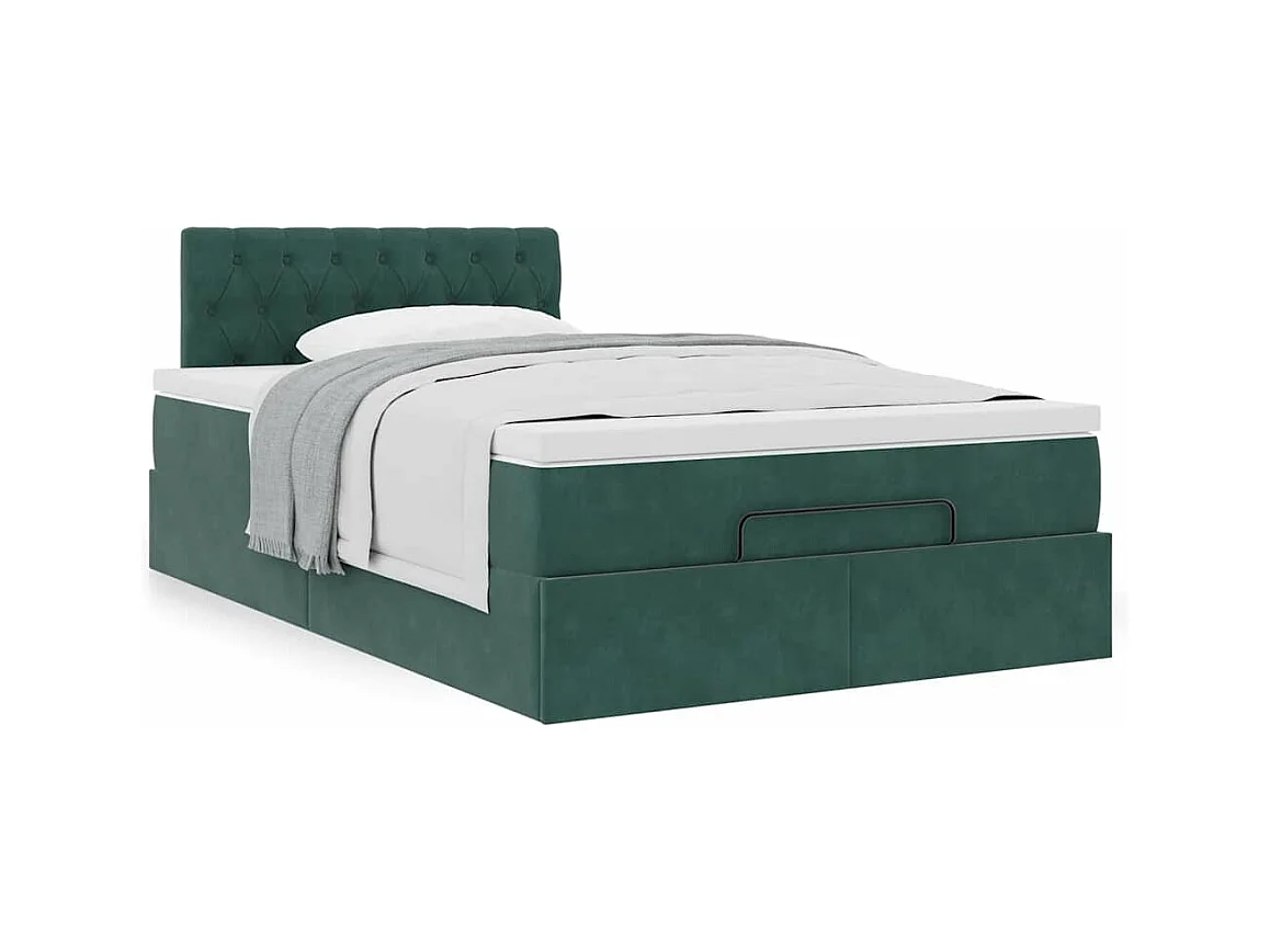 Estructura de cama otomana colchón terciopelo verde oscuro