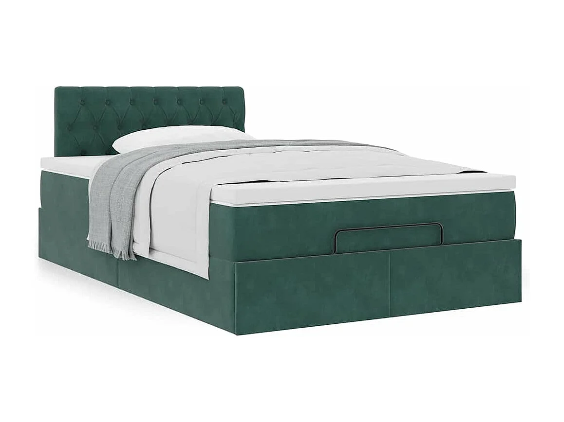 Estructura de cama otomana colchón terciopelo verde oscuro