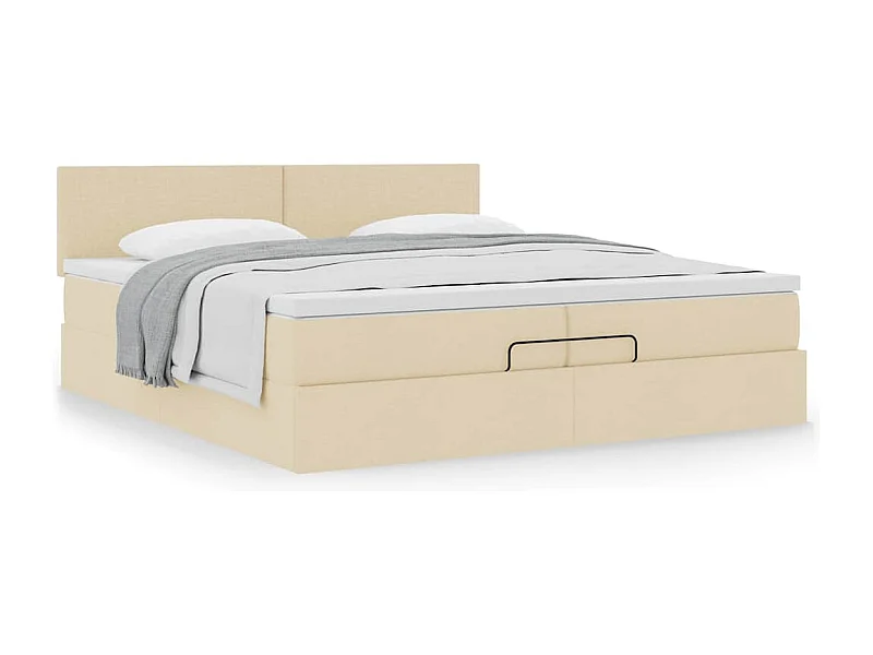 Cadre de lit ottoman avec matelas crème 200x200 cm tissu