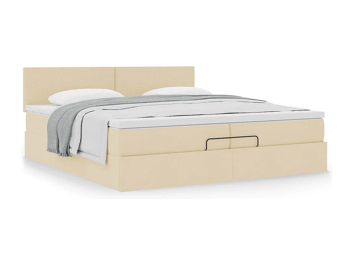 Cadre de lit ottoman avec matelas crème 200x200 cm tissu