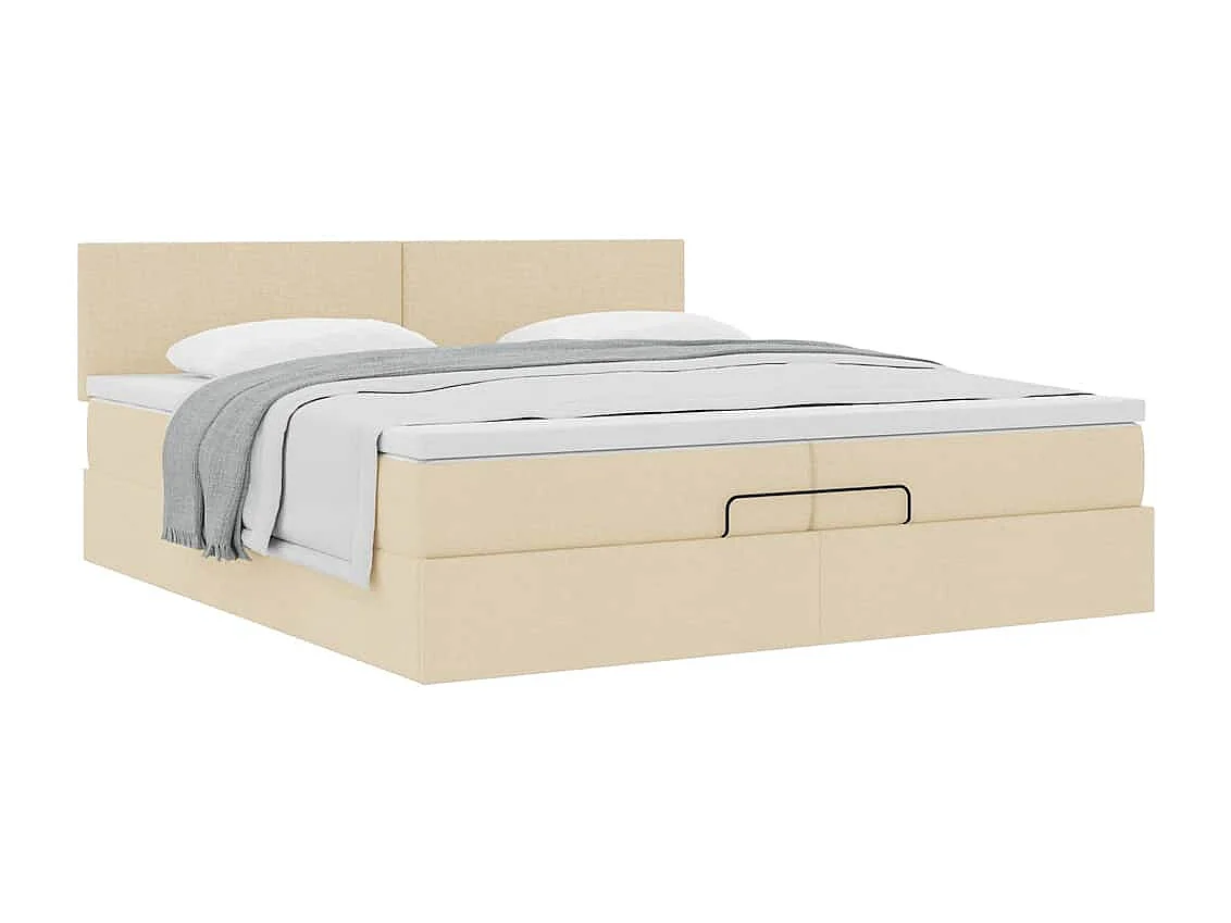 Cadre de lit ottoman avec matelas crème 200x200 cm tissu