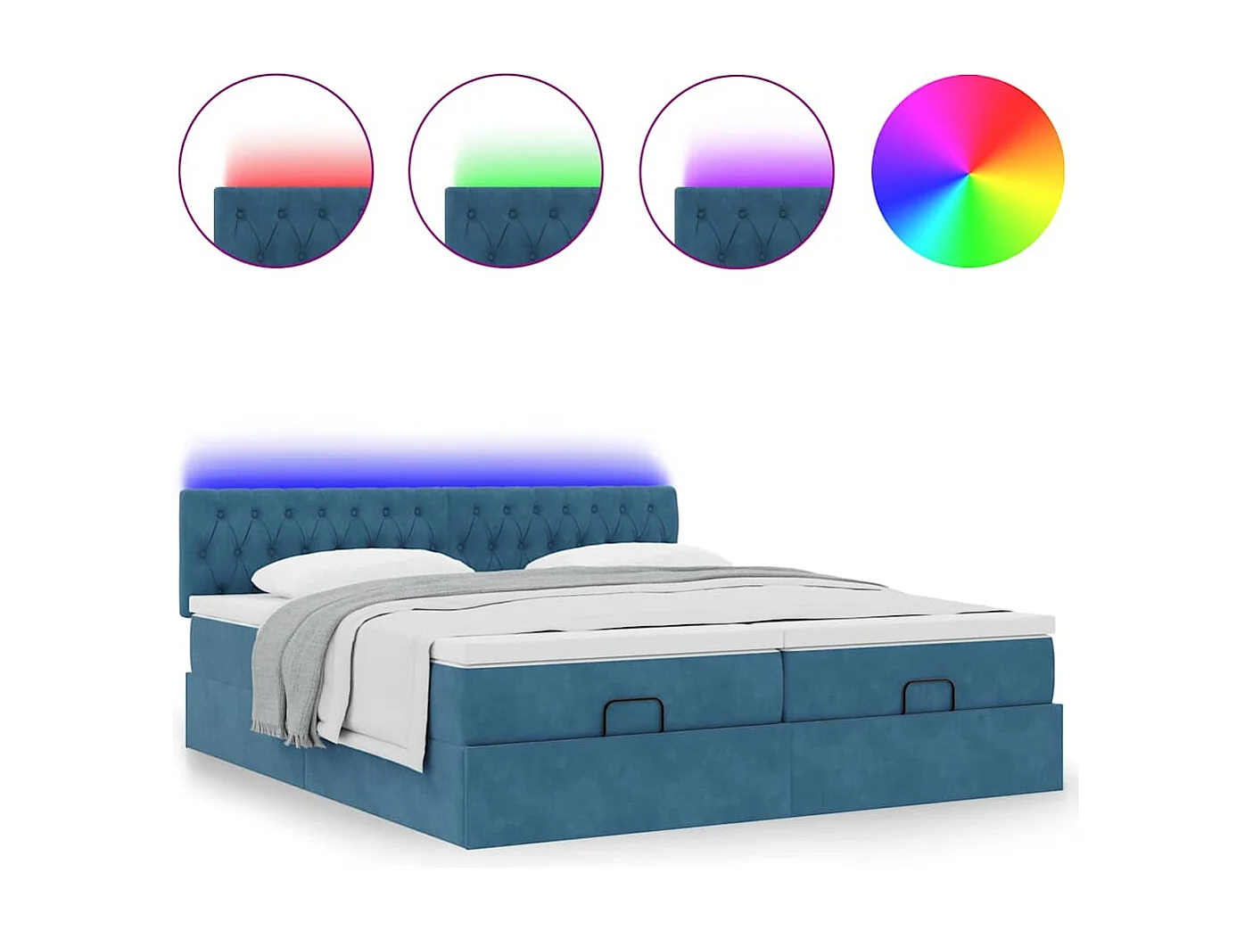 Cadre de lit ottoman avec matelas bleu foncé 180x200 cm velours