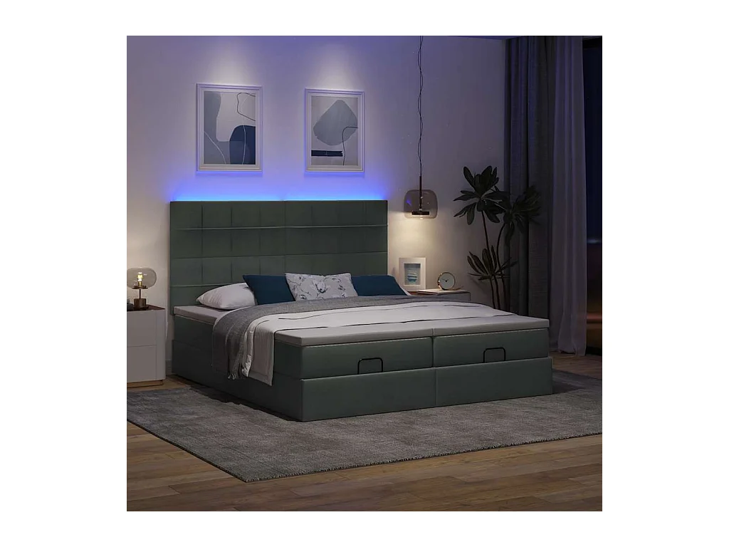 Ottoman bed met matrassen en LED's 160x200cm stof donkergrijs