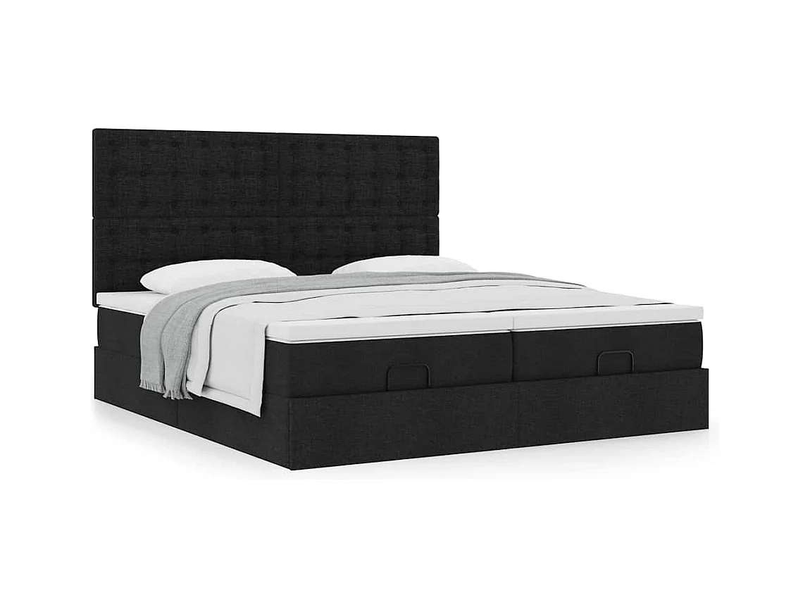 Cadre de lit ottoman avec matelas noir 200x200cm tissu