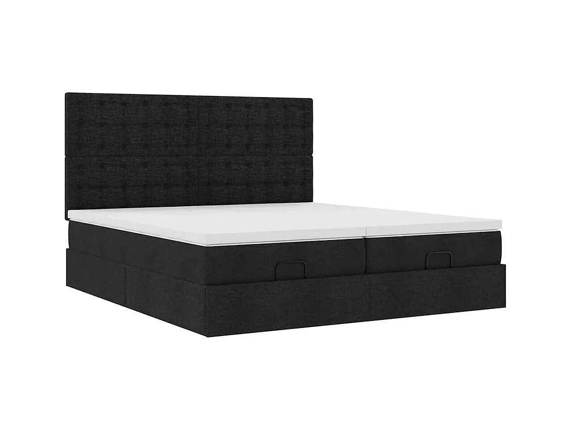 Cadre de lit ottoman avec matelas noir 200x200cm tissu