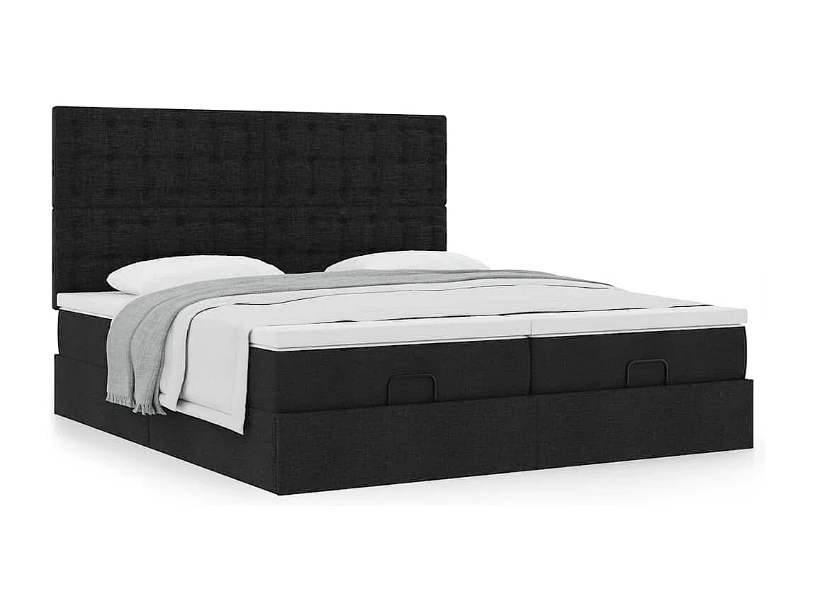 Cadre de lit ottoman avec matelas noir 200x200cm tissu