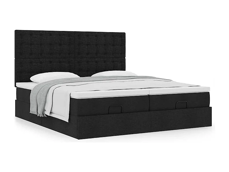Cadre de lit ottoman avec matelas noir 200x200cm tissu